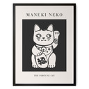 Czarno-biały Plakat Maneki Neko - Szczęśliwy kot - KsanaKalpa