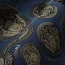 Tapeta Versace Home niebiesko-czarna z głowami meduzy luksusowa designerska tapeta z włókniny