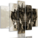 5 stykke lærredsprint, Wolf Forest Animals Nature