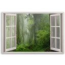 Canvasbillede, Vinduesudsigt skov i tåge jungle