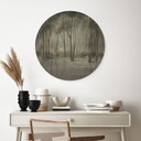 Houten Wanddecoratie wolkenbos aan het meer met reiger in het groen - Ms Tiff - Rond