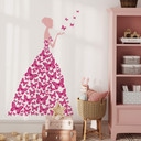 Sticker mural - Lady with Butterflies-rose fuchsia