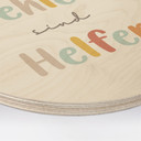 Rundes Holzbild - 'Fehler sind Helfer' in bunter Schrift