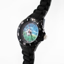Sportliche Kinder Armbanduhr - Lernuhr analog aus Silikon - Fußball schwarz