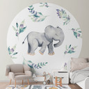 Uroczy słonik między boho gałęziami Fototapeta - UN Designs - Round - tapeta flizelinowa/tapeta fliz