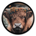 Plakat Treechild - Krowa rasy Highland z wieńcem kwiatowym - Okrągły