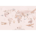 Fototapet verdenskort dyr rosa beige 3,75 x 2,50 m - ikke-vævet tapet til børn