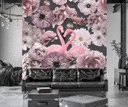 Fototapete, Rosa Flamingos Tropische Blumen - Andrea Haase