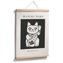 Czarno-biały Plakat Maneki Neko - Szczęśliwy kot - KsanaKalpa