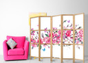 Paravent japonais Séparation de pièce - Style japonais : fleurs et papillons, 3 pièces