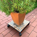 Support poterie avec roulettes en mosaïque - Carré 33x33 cm
