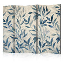 Paravent, Raumteiler freistehend, Trennwand - Leaves in Blue Colors - Delicate Botanical Motif