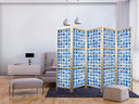 Japanischer Paravent, Raumteiler freistehend, Trennwand - Ceramic Tiles: Traditional Portuguese Blue