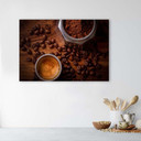 Canvasbillede, Kop med kaffe og bønner