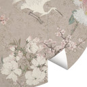 Fototapeta Cranes in Cherry Blossom Rush Beige | Chinoiserie - Bloomery Decor - okrągła - samoprzyle