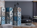 Paravent Séparation de pièce - Arabesque bleue , 5 pièces - 225x172 cm