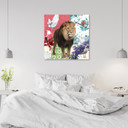 Canvasbillede, Løve og fugle-collage