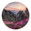 Tableau sur verre rond Seo - Paysage rocheux au coucher du soleil
