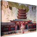 Canvasbillede, Japansk geisha og tempel