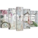 5 stykke lærred Print Hjem træ inskription blomster
