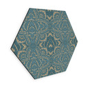 Sekskantet billede af vintage mandala i turkis guld - Bloomery Decor - aluminium dibond
