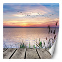 Fototapete, Rosa Himmel Steg Wasser