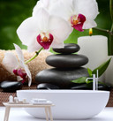 Fototapete, Orchidee Kerze und Zen-Steine im SPA