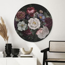 Billede af blomsterstilleben i Redouté-stil - Blomsterdekoration - rund – print på aluminium
