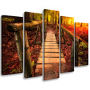 5 stykke lærred Print Autumn Forest Leaves Bridge