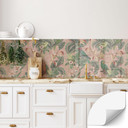 Samoprzylepny panel ścienny do kuchni dżungla z papugami różowy - Bloomery Decor
