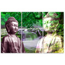 3 stykke lærredstryk Buddha vandfald skovgrøn