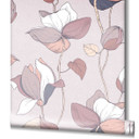 Tapet, non-woven blomstertapet Flora grå, brun