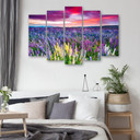 Lærred print 5 styk, blomster eng lilla