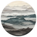 Papier Peint Photo Roerich Light - Paysage Montagneux Brumeux - Sir Edward x Grigory Gladarev - Rond
