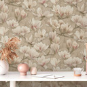 Tapeta magnolia beżowo-różowa - tapeta z kwiatowym wzorem - tapeta z włókniny