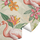 Fototapeta z flamingami i tropikalnymi liśćmi - Bloomery Decor - Okrągła - tapeta flizelinowa/tapeta
