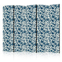 Paravent, Raumteiler freistehend, Trennwand - Rose Vines - Monochromatic Blue Birds Resting Among Ro
