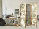 Japanischer Paravent, Raumteiler freistehend, Trennwand - Retro Vintage Flowers in Cream and Green