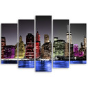 5 stykke lærredstryk arkitektur New York Night