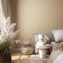 Non-woven tapet med sildebensmønster og trælook beige træeffekt