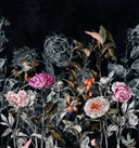 Fototapet Dark Botanical vintage blomster på sort med rosé accenter 3,4 x 3,18 m