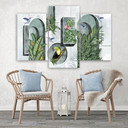 Lærred print 3 stykker, former i væggen med planter og fugle Toucan Koliber