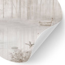 Muursticker bos bij het meer in beige mist - Ms Tiff - Rond