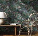 Tapet, non-woven blomstertapet Flora sort, grøn