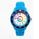 Kinder Armbanduhr - Lernuhr analog aus Silikon - Blau mit Regenbogen Zifferblatt