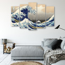 5 stykke lærredstryk, Hokusai Great Wave off Kanagawa