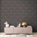 Floral black pink - tapeta flizelinowa country house A.S. Création - matowa, jasna faktura