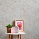 Blomstermønstret tapet i hør-look beige - sart blomsterdesign tapet hvid