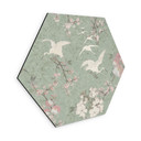 Sekskantet Billede af kraner i en kirsebærblomst Rush Green - Bloomery Decor - Aluminium Dibond