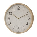 Horloge murale beige avec cadre effet bois, horloge à quartz ronde avec grands chiffres 30x30x4 cm